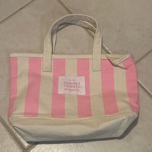 Summer Fridays Striped Pink and Cream Tote mini